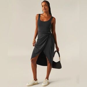 Beyond Yoga Intrigue Tie Skirt Scoop Neck Black Midi Dress Size XL